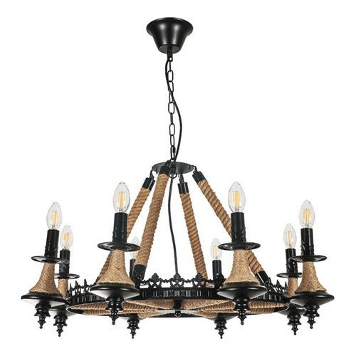 Lampara Colgante Rustica Aluminio Cáñamo Decoración E14