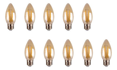 Pack 10 Ampolleta Led Vela Vintage 4w E27 2700k Ambar