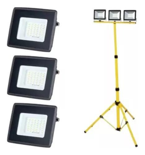Pack 3 Foco Led 30w Sec 4500lm + Soporte Atril Tripode 150cm