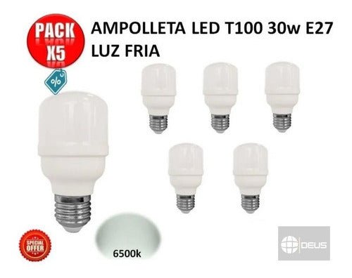 Pack 5 Ampolletas Led T100 30w E27 Empavonadas Envio Gratis