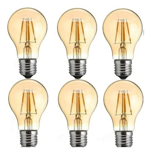 Pack 6 Ampolleta Vintage Led Filamento Modelo A60 Luz Calida