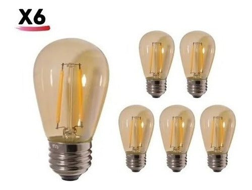 Pack X6 Ampolleta Led Vintage Mini Edison S14 Rosca Normal